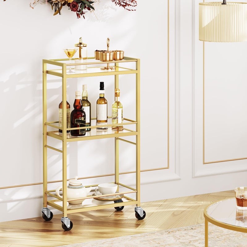 MAHANCRIS Bar Cart for The Home, 3-Tier Drink Cart on Wheels, Home Bar Serving Cart, Mini Bar Cart for Small Space, Kitchen, Dining Room, Gold RCJ40B01 - Image 2