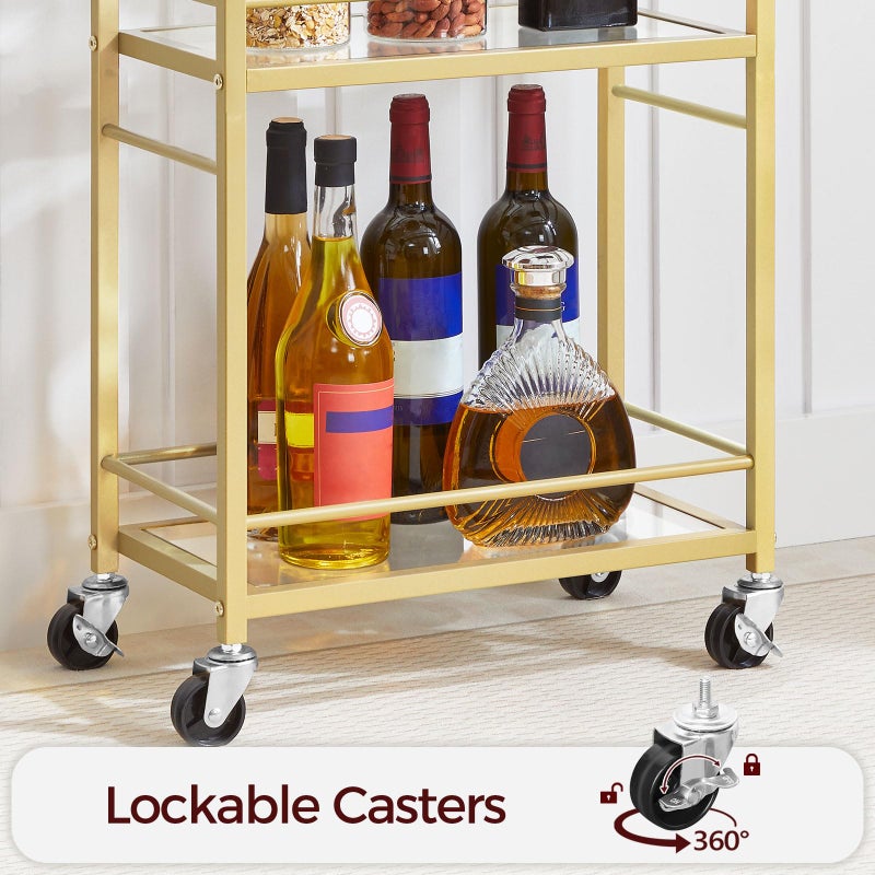 MAHANCRIS Bar Cart for The Home, 3-Tier Drink Cart on Wheels, Home Bar Serving Cart, Mini Bar Cart for Small Space, Kitchen, Dining Room, Gold RCJ40B01 - Image 4