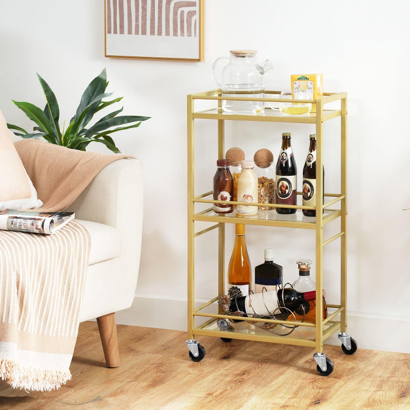 MAHANCRIS Bar Cart for The Home, 3-Tier Drink Cart on Wheels, Home Bar Serving Cart, Mini Bar Cart for Small Space, Kitchen, Dining Room, Gold RCJ40B01 - Image 1