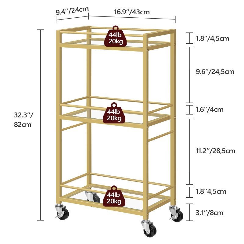 MAHANCRIS Bar Cart for The Home, 3-Tier Drink Cart on Wheels, Home Bar Serving Cart, Mini Bar Cart for Small Space, Kitchen, Dining Room, Gold RCJ40B01 - Image 3