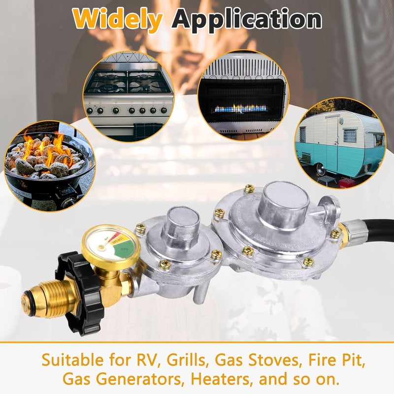 Azdele Upgraded Two Stage Propane Regulator with 5ft Hose and Gauge, Standard P.O.L Tank Connection, 3/8in Female Flare Fitting for Grill, Heaters, Fire Pit, Gas Generator/Stove/Range-CSA Certified - Image 5
