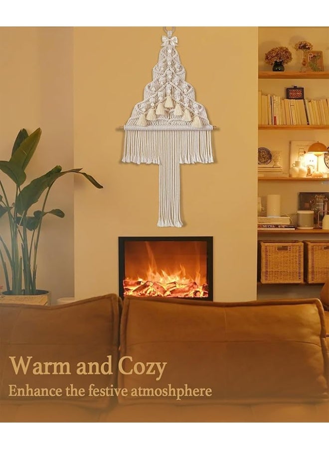 انتيكيانو بساط مكرمية منسوج للتعليق على الحائط بتصميم بوهو لديكور المنزل هدية جميلة مع شراشيب اللؤلؤ لغرفة النوم والحضانة والشقة والسكن الجامعي أبيض كريمي - Image 2