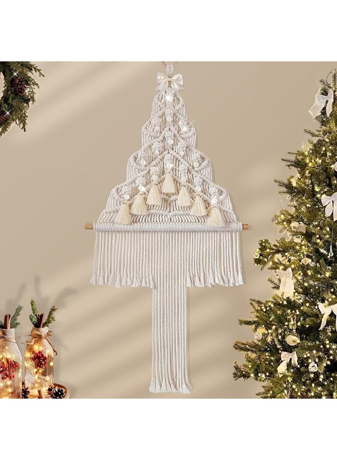 انتيكيانو بساط مكرمية منسوج للتعليق على الحائط بتصميم بوهو لديكور المنزل هدية جميلة مع شراشيب اللؤلؤ لغرفة النوم والحضانة والشقة والسكن الجامعي أبيض كريمي - Image 1