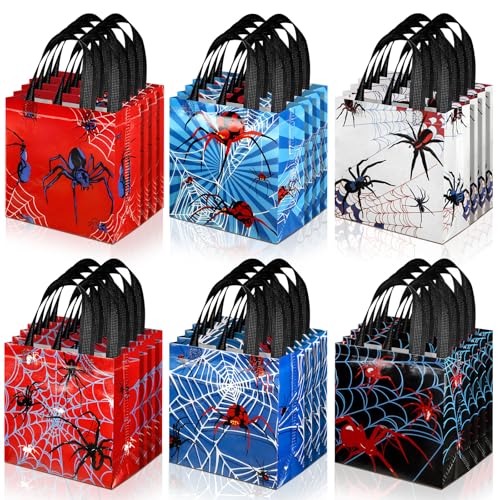 GliCraft حقائب هدايا حفلة العنكبوت من GliCraft 40 قطعة مع شبكة العنكبوت قابلة لإعادة الاستخدام أكياس غير منسوجة بكميات كبيرة مع مقبض لحفلات الهالوين وأعياد الميلاد 7.87 × 7.87 × 3.54 بوصة - Image 1