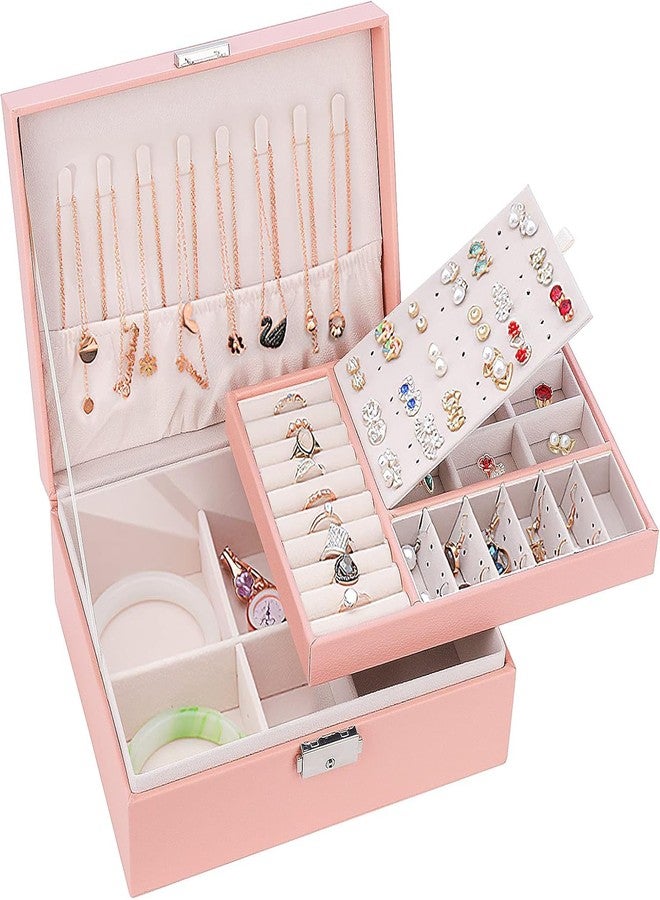 JAMBUVANTI 1Pack, Jewelry Box Organizer for Women Girls, 2 Layers Large Jewelry Organizer Box, Lockable Jewelry Box for Earring, Ring, Necklace, Bracelets, Etc. MULTICOLOR - Image 1