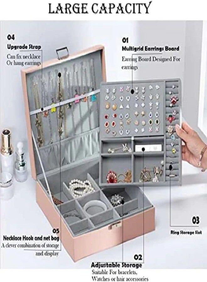 JAMBUVANTI 1Pack, Jewelry Box Organizer for Women Girls, 2 Layers Large Jewelry Organizer Box, Lockable Jewelry Box for Earring, Ring, Necklace, Bracelets, Etc. MULTICOLOR - Image 3