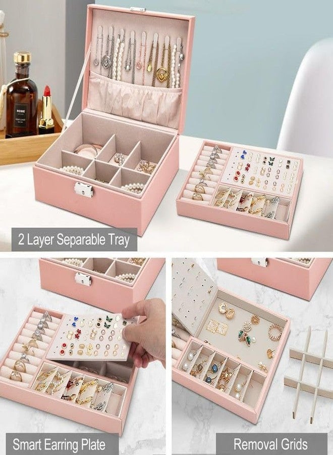 JAMBUVANTI 1Pack, Jewelry Box Organizer for Women Girls, 2 Layers Large Jewelry Organizer Box, Lockable Jewelry Box for Earring, Ring, Necklace, Bracelets, Etc. MULTICOLOR - Image 5