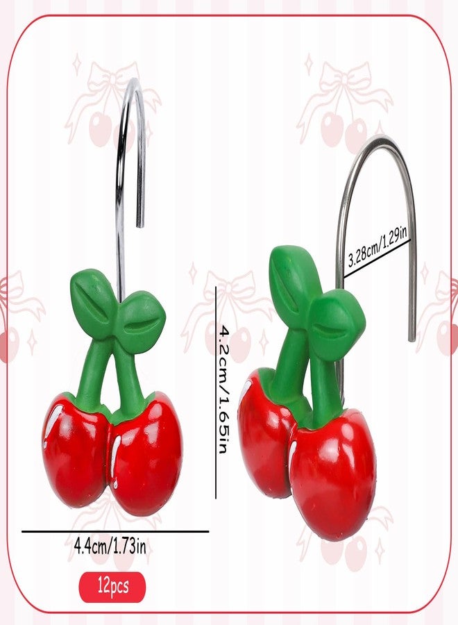Whaline 12 Pcs Cherry Shower Curtain Hooks Summer Fruit Decorative Shower Rod Rings Resin Curtain Hanger Hooks for Living Room Bedroom Bathroom Decor - Image 2