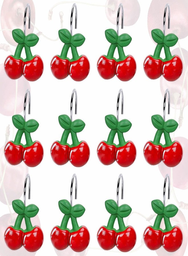 Whaline 12 Pcs Cherry Shower Curtain Hooks Summer Fruit Decorative Shower Rod Rings Resin Curtain Hanger Hooks for Living Room Bedroom Bathroom Decor - Image 1