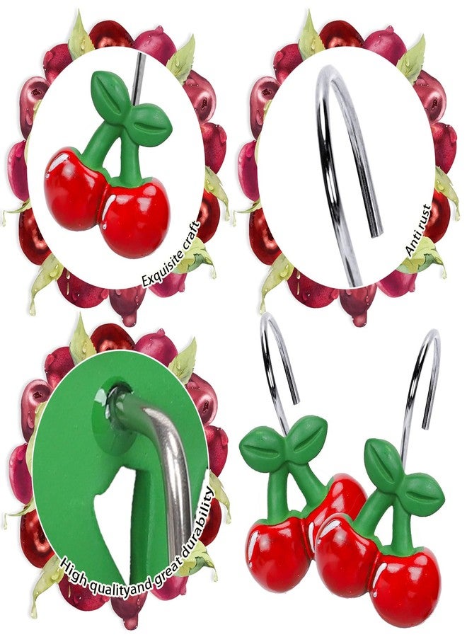 Whaline 12 Pcs Cherry Shower Curtain Hooks Summer Fruit Decorative Shower Rod Rings Resin Curtain Hanger Hooks for Living Room Bedroom Bathroom Decor - Image 3