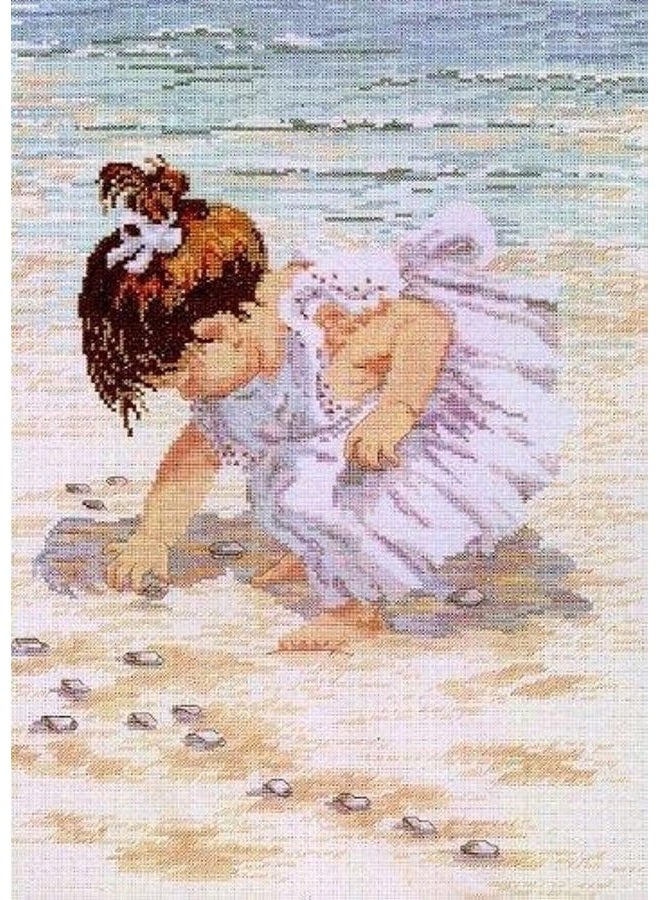 Janlynn Counted Cross Stitch Kit, Collecting Shells, 12" x 16" - Image 1