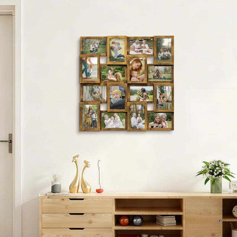 J.M.Deco Collage Picture Frames for Wall 16 Opening, Large Photo Frame Collage Wall Hanging for 4x6 Photo, Reunion Friends Family Memory, Christmas Gift - Retro Gold - Image 5
