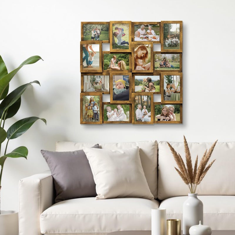 J.M.Deco Collage Picture Frames for Wall 16 Opening, Large Photo Frame Collage Wall Hanging for 4x6 Photo, Reunion Friends Family Memory, Christmas Gift - Retro Gold - Image 4