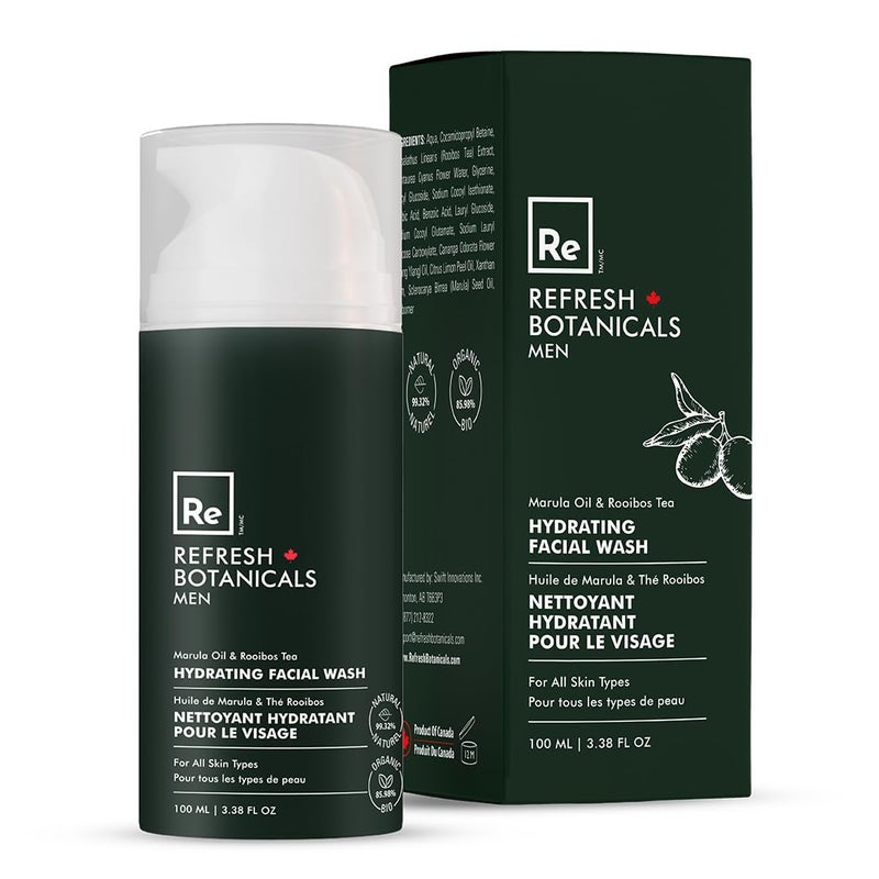 Refresh Botanicals Hydrating Facial Wash for Men | Gentle Daily Face Wash for All Skin Types | Facial Cleanser Infused with Marula Oil & Rooibos Tea | Soft, Smooth & Hydrating Skin Whole Day | 3.38 Oz - Image 1