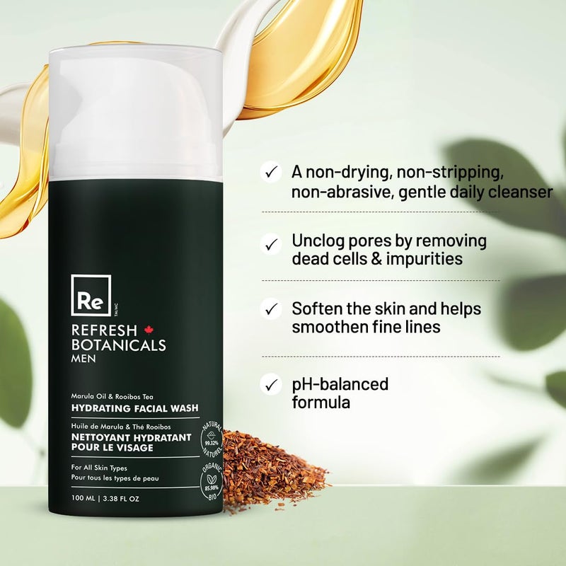 Refresh Botanicals Hydrating Facial Wash for Men | Gentle Daily Face Wash for All Skin Types | Facial Cleanser Infused with Marula Oil & Rooibos Tea | Soft, Smooth & Hydrating Skin Whole Day | 3.38 Oz - Image 2