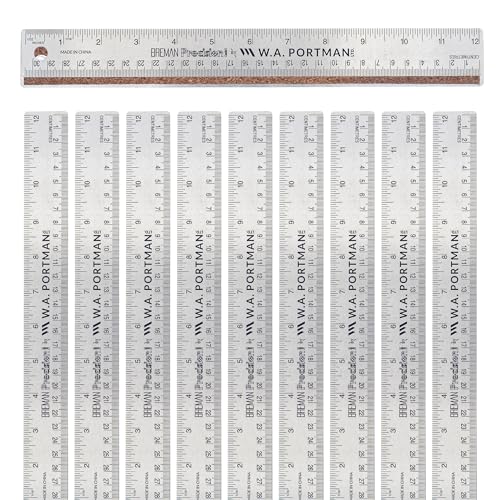 Breman Precision Metal Ruler 12 Inch Cork Back - Straight Edge 12 Inch 10 Pk - Flexible & Non-Slip Stainless Steel Metal Ruler with Cork Backing - Imperial & Metric Graduations for Precision Measuring - Image 1