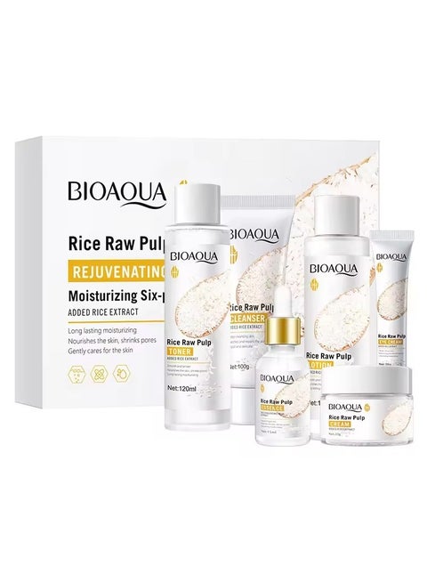 6pcs/set BIOAQUA Rice Raw Pulp Skin Care Sets Face Cream Serum Anti wrinkle Moisturizing Facial Cleanser Toner Korean Face Care