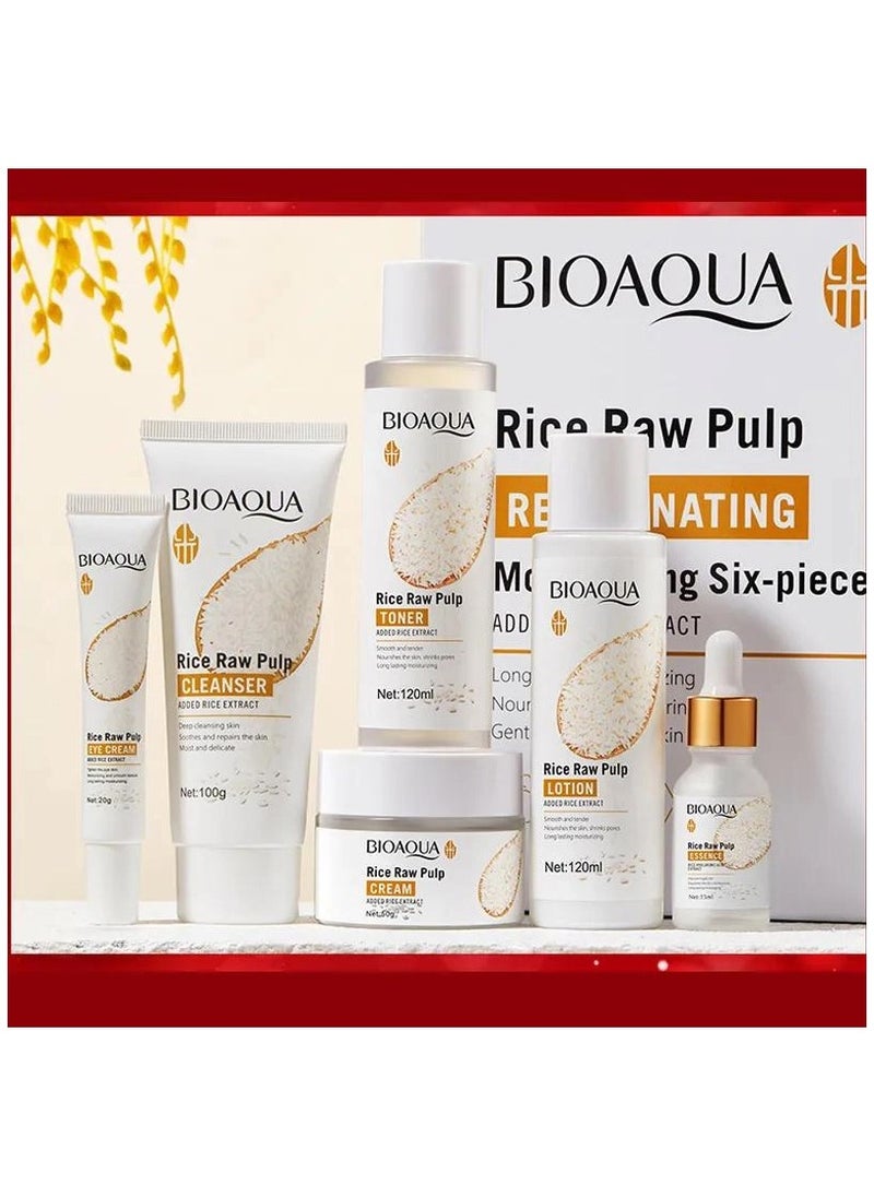 BIOAQUA 6pcs/set BIOAQUA Rice Raw Pulp Skin Care Sets Face Cream Serum Anti wrinkle Moisturizing Facial Cleanser Toner Korean Face Care  - Image 4