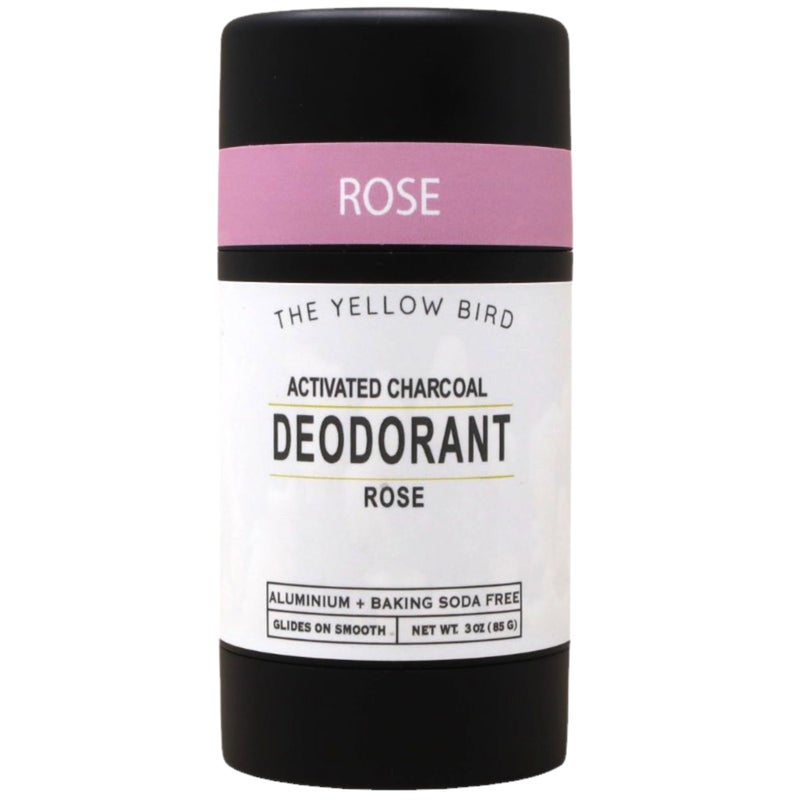 The Yellow Bird All Natural Rose Deodorant - Baking Soda & Aluminum Free. Includes Essential Oils, Magnesium, Charcoal for Adults, Kids, Sensitive Skin. Vegan | 3oz | Made in USA - Image 1