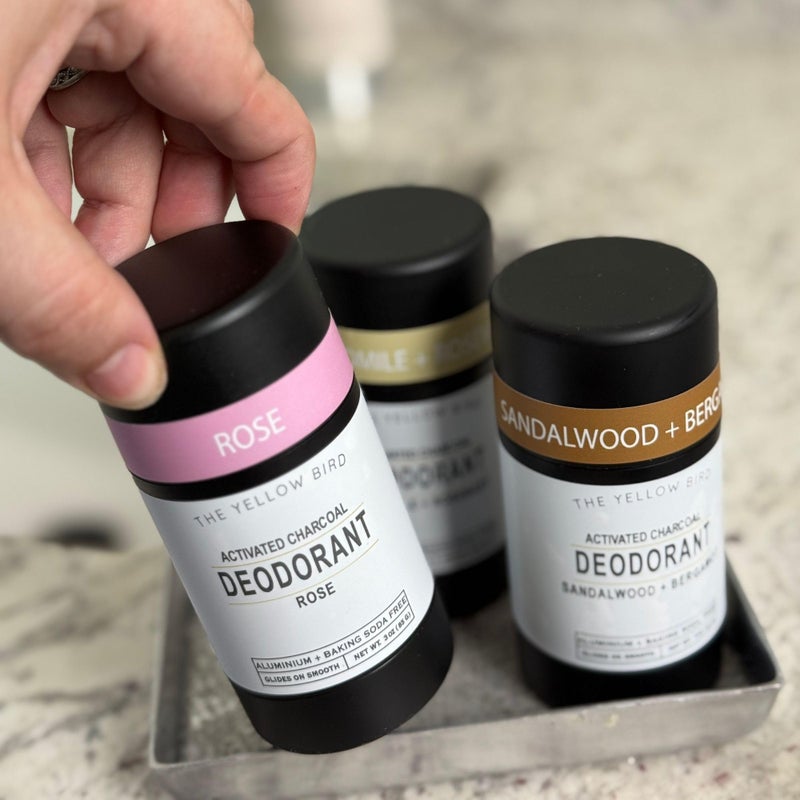The Yellow Bird All Natural Rose Deodorant - Baking Soda & Aluminum Free. Includes Essential Oils, Magnesium, Charcoal for Adults, Kids, Sensitive Skin. Vegan | 3oz | Made in USA - Image 5