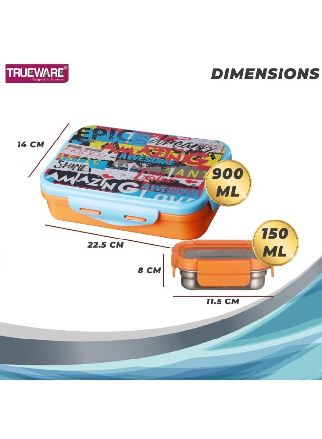 Trueware KOKO Senior Steel Lee Pu Insulated Hot Lunch Box 900ML Big Container and 150 ML Veggie Container | BPA Free | Food Grade | Keep Food hot,with spoon - Image 2