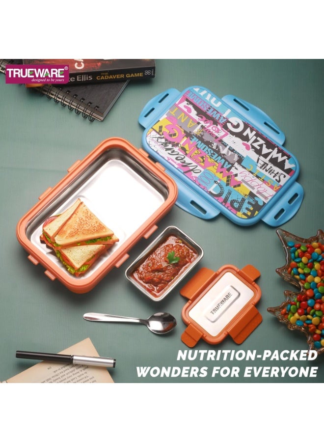 Trueware KOKO Senior Steel Lee Pu Insulated Hot Lunch Box 900ML Big Container and 150 ML Veggie Container | BPA Free | Food Grade | Keep Food hot,with spoon - Image 3
