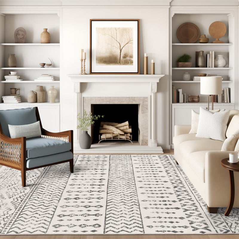 Art&Tuft 8x10 Area Rug, Super Soft Ultra-Thin Moroccan Washable Rugs 8x10, Anti-Slip Backing Rugs for Living Room, Foldable Geometric Machine Washable Area Rug(8'x10', Ivory) - Image 3
