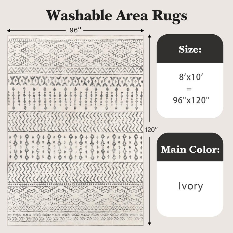Art&Tuft 8x10 Area Rug, Super Soft Ultra-Thin Moroccan Washable Rugs 8x10, Anti-Slip Backing Rugs for Living Room, Foldable Geometric Machine Washable Area Rug(8'x10', Ivory) - Image 2