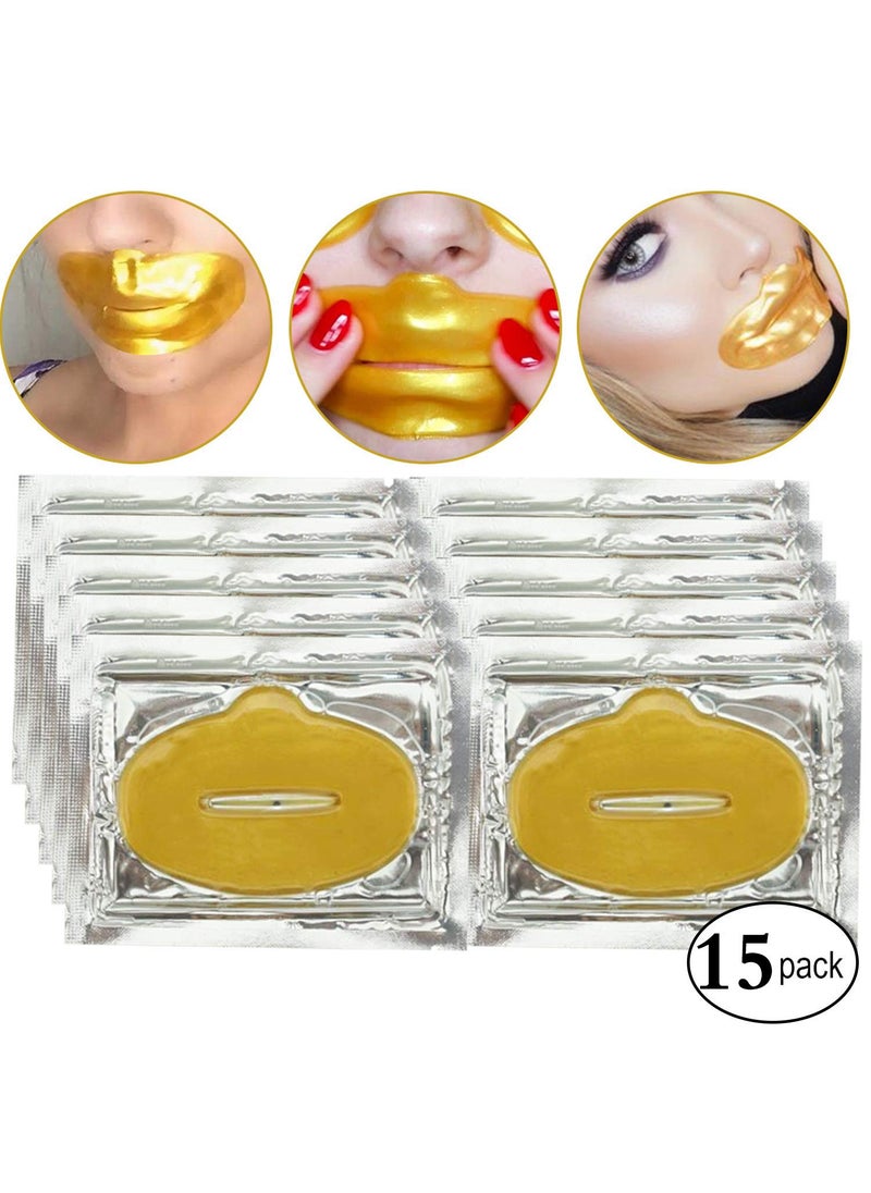 KlsyChry 24K Gold Bio Collagen Crystal Lip Mask Gel Pads for Remove Lines Moisturizing AntiWrinkle AntiAging Nourishing  Hydrating Lip Mask Sheet Patches 15PcsSet 