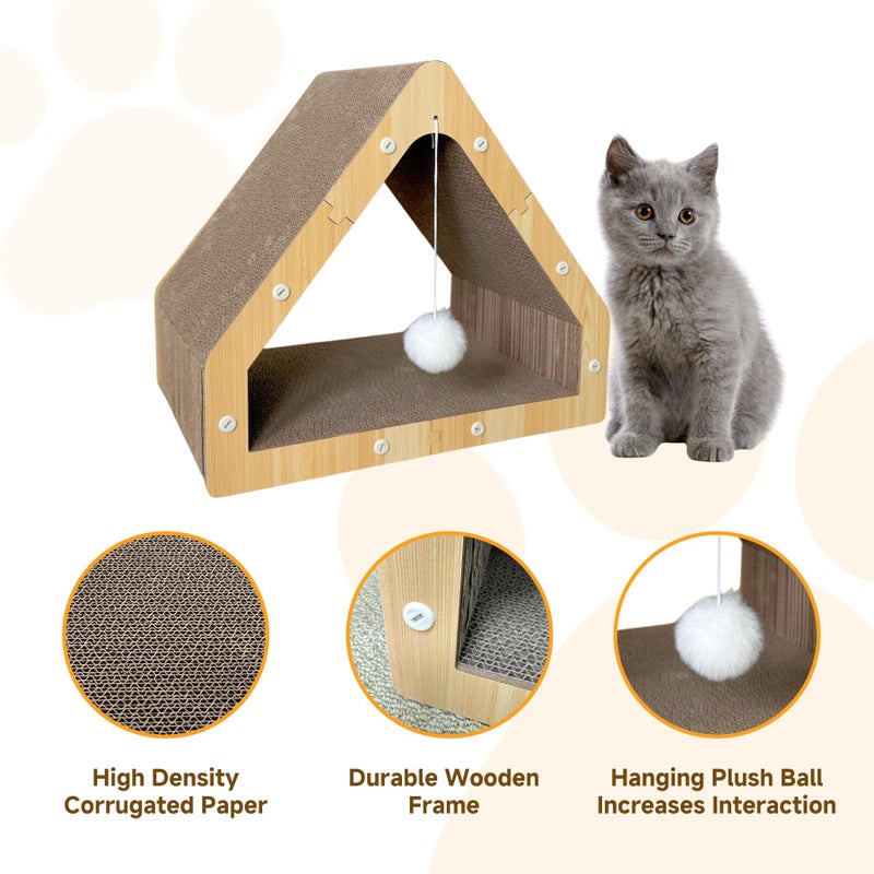 JUNGLE WELL Cat Scratcher House with Hanging Ball - Cozy Corrugated Cardboard Cat Scratching Pad for Indoor Cats/Kittens, Stable Structure & Eco-Friendly - Image 3