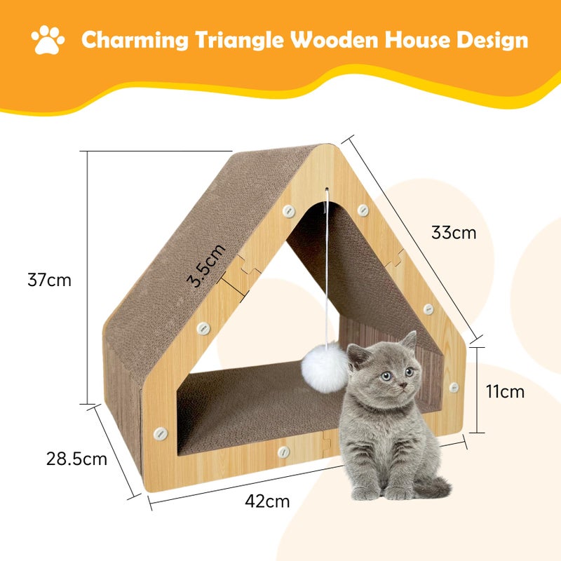 JUNGLE WELL Cat Scratcher House with Hanging Ball - Cozy Corrugated Cardboard Cat Scratching Pad for Indoor Cats/Kittens, Stable Structure & Eco-Friendly - Image 2