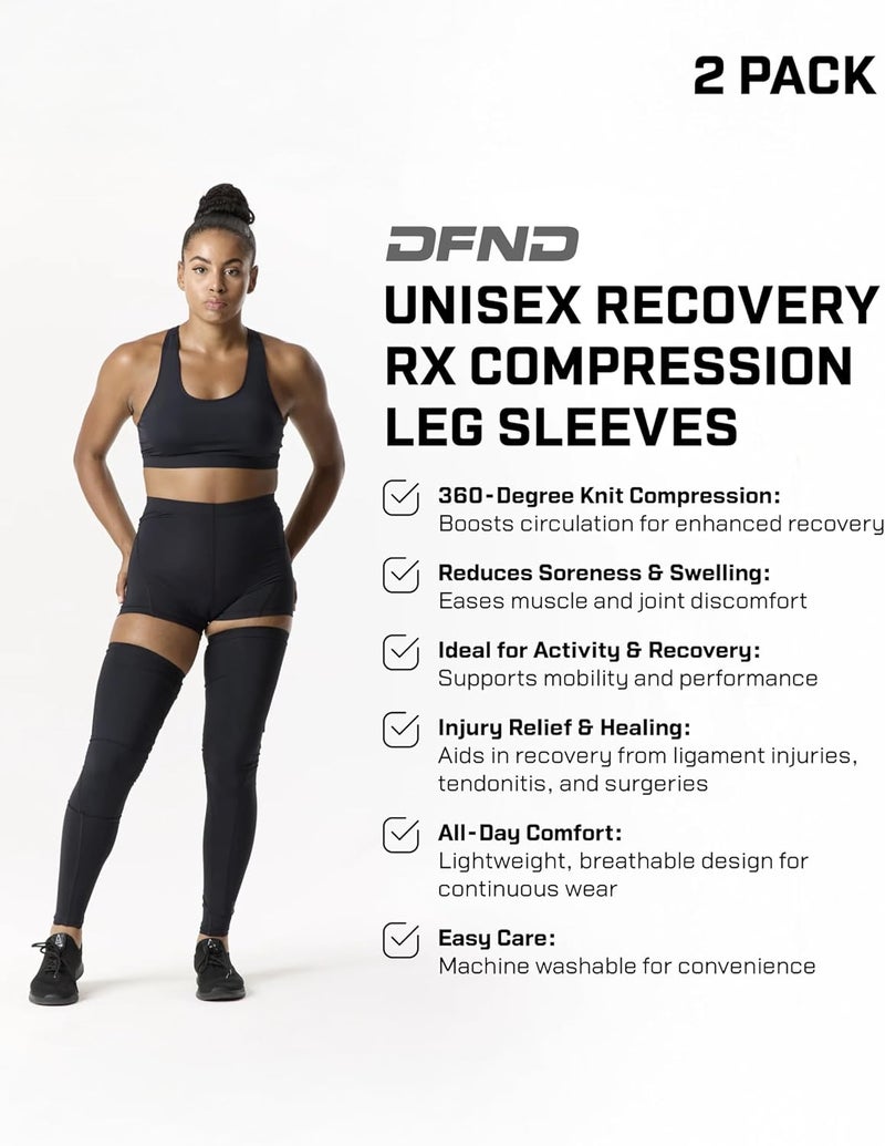 DFND Store Unisex Recovery Rx Compression Leg Sleeves (2 Pack) – For Injury Relief, Recovery & Enhanced Performance – Made in USA - Image 2