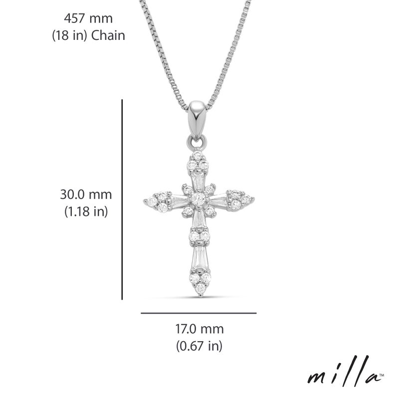 Milla 14K Gold Plated Cross Necklace for Women, Silver Cross Necklaces for Women, 18 inches Chain with Cross Pendant (Silver Baguette Cross) - Image 3