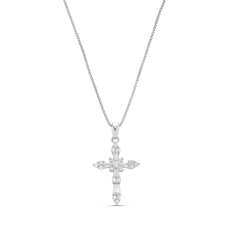 Milla 14K Gold Plated Cross Necklace for Women, Silver Cross Necklaces for Women, 18 inches Chain with Cross Pendant (Silver Baguette Cross) - Image 1