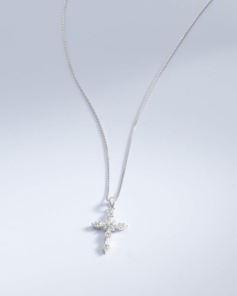 Milla 14K Gold Plated Cross Necklace for Women, Silver Cross Necklaces for Women, 18 inches Chain with Cross Pendant (Silver Baguette Cross) - Image 4