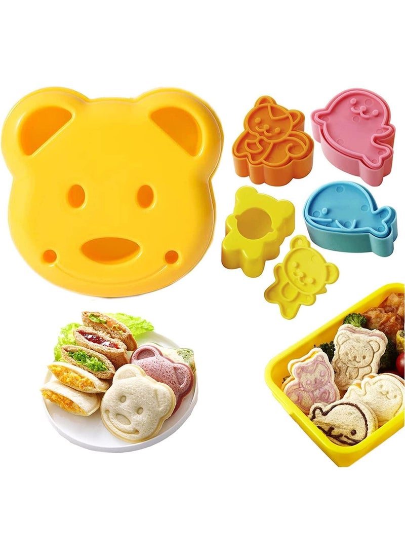 5 Pcs Sandwich Cutter, Sandwich Sealer for Kids, Mini Cartoon Bear Squirrel Dolphin Sea Dog Bread Cutter, for Picnic, On The Way Meal, Children's Party - Image 1