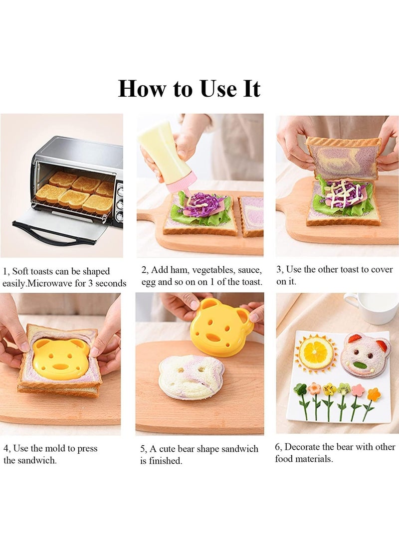 5 Pcs Sandwich Cutter, Sandwich Sealer for Kids, Mini Cartoon Bear Squirrel Dolphin Sea Dog Bread Cutter, for Picnic, On The Way Meal, Children's Party - Image 4