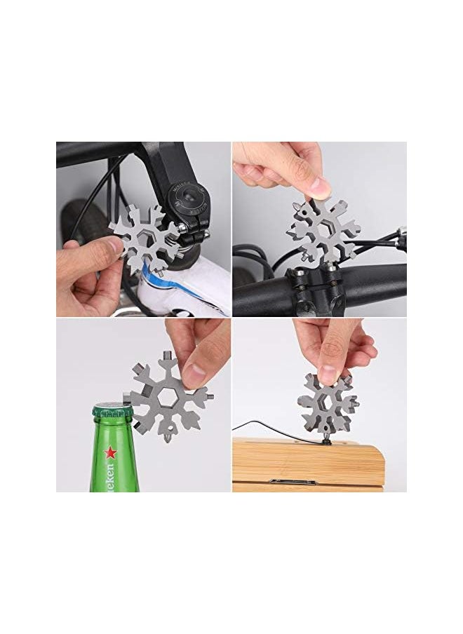 PROMASS - promass 18-in-1 Snowflake Multi Tool,Function Stainless Steel Bottle Opener/Wrench, Flat Cross Screwdriver Kit Snowflake, Outdoor Durable and Portable，Great Gift for Mens (2, Sliver+Black) - Image 1