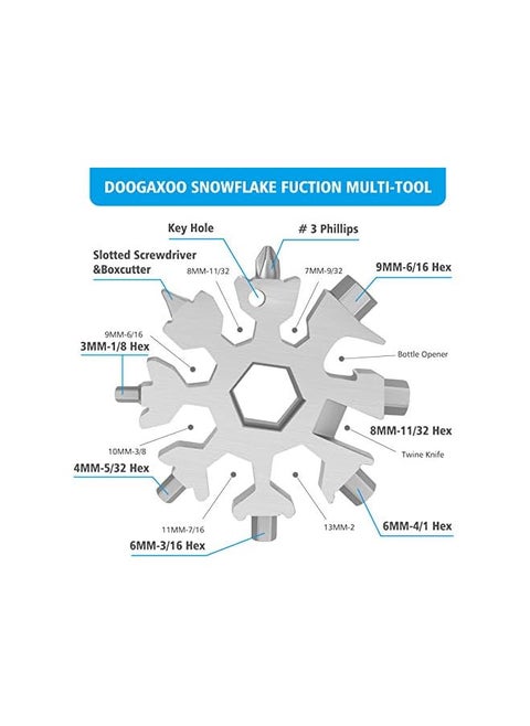 promass 18-in-1 Snowflake Multi Tool,Function Stainless Steel Bottle Opener/Wrench, Flat Cross Screwdriver Kit Snowflake, Outdoor Durable and Portable，Great Gift for Mens (2, Sliver+Black)