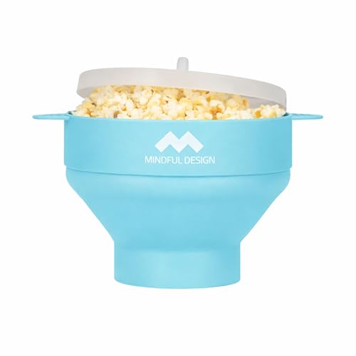 Mindful Design The Original Mindful Design Microwave Popcorn Popper - Silicone Bowl, BPA-Free & Dishwasher Safe (Light Blue) - Image 1