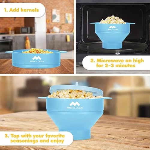 Mindful Design The Original Mindful Design Microwave Popcorn Popper - Silicone Bowl, BPA-Free & Dishwasher Safe (Light Blue) - Image 3