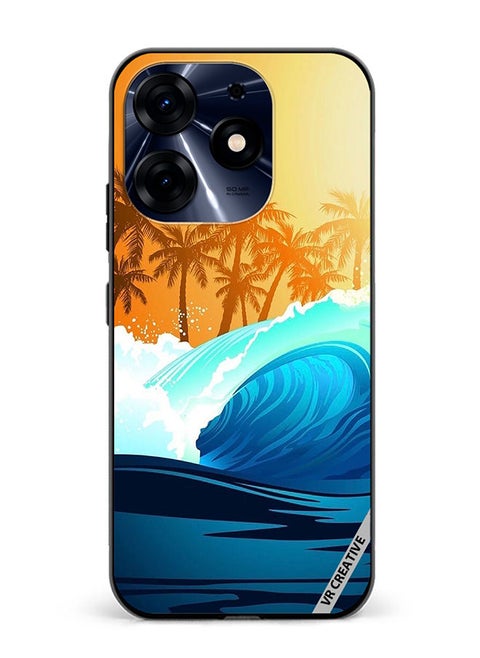 Protective Case Cover For Tecno Spark 10 Pro Tropical Surfing Wave At Sunrise With Palm Tree Design Multicolour