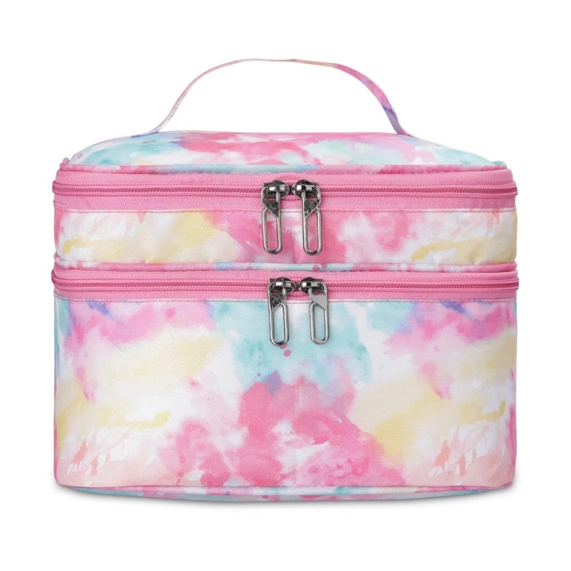 KUKLAR Nylon Waterproof Extra Large Makeup Kit Organizer Pouch, Makeup Bag, Portable Travel Cosmetic Storage Bag, Cosmetic and Jewellery Organizer Box (Pink) - Image 1