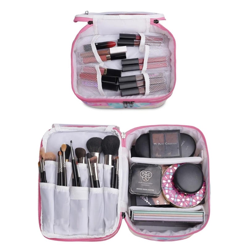KUKLAR Nylon Waterproof Extra Large Makeup Kit Organizer Pouch, Makeup Bag, Portable Travel Cosmetic Storage Bag, Cosmetic and Jewellery Organizer Box (Pink) - Image 5