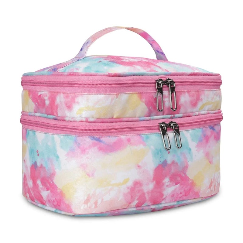 KUKLAR Nylon Waterproof Extra Large Makeup Kit Organizer Pouch, Makeup Bag, Portable Travel Cosmetic Storage Bag, Cosmetic and Jewellery Organizer Box (Pink) - Image 3