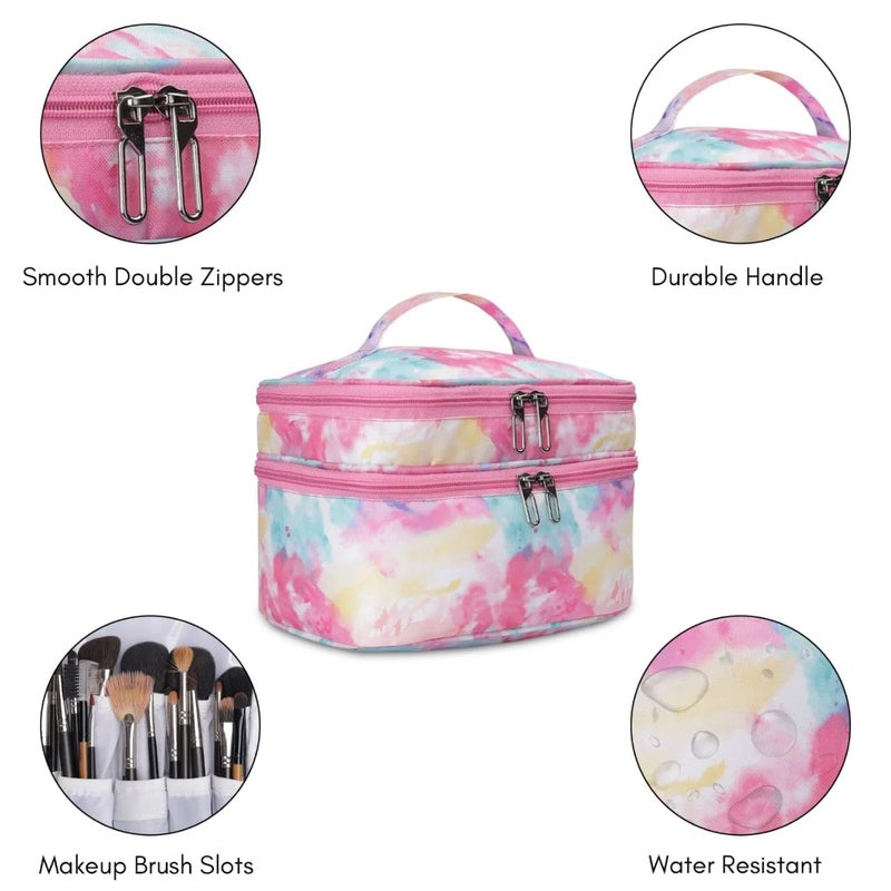 KUKLAR Nylon Waterproof Extra Large Makeup Kit Organizer Pouch, Makeup Bag, Portable Travel Cosmetic Storage Bag, Cosmetic and Jewellery Organizer Box (Pink) - Image 4