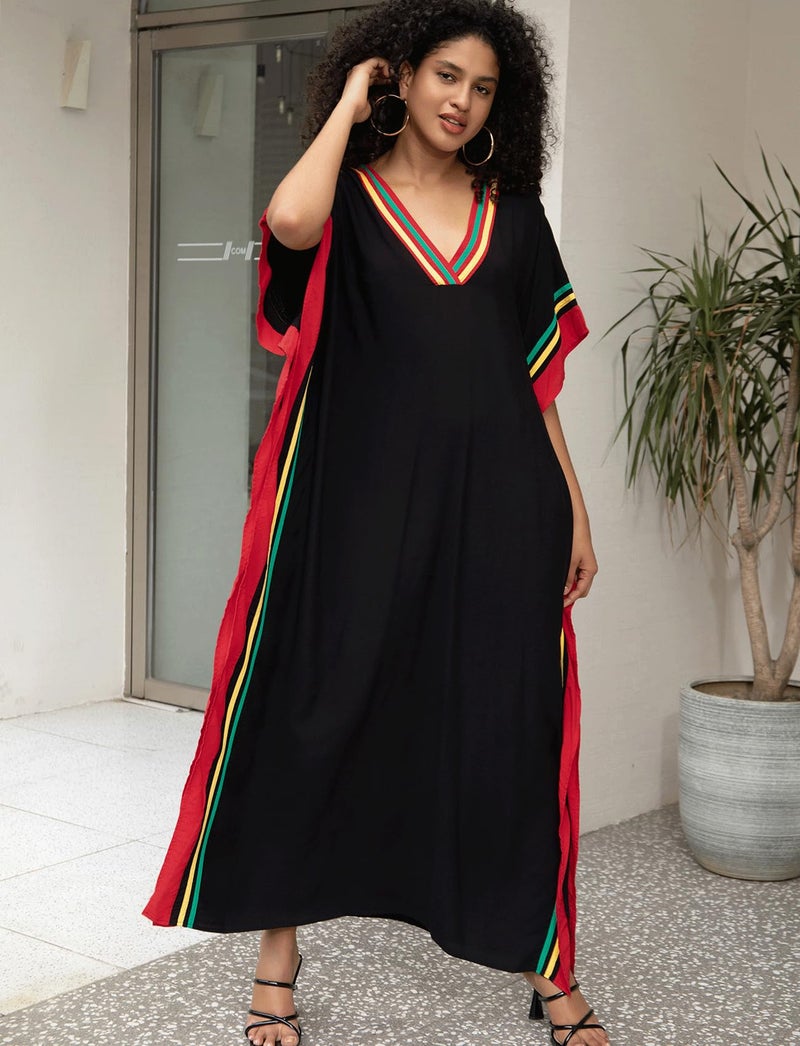 KECVOT Kaftan Dresses for Women V-Neck Print Swimsuit Cover Up Plus Size Beach Caftan Lounge Dress - Image 2