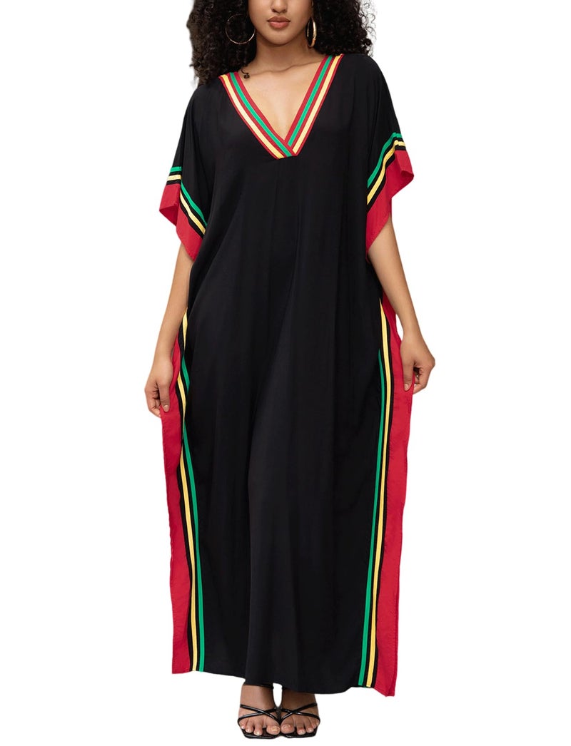 KECVOT Kaftan Dresses for Women V-Neck Print Swimsuit Cover Up Plus Size Beach Caftan Lounge Dress - Image 1