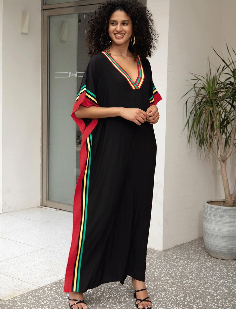 KECVOT Kaftan Dresses for Women V-Neck Print Swimsuit Cover Up Plus Size Beach Caftan Lounge Dress - Image 3