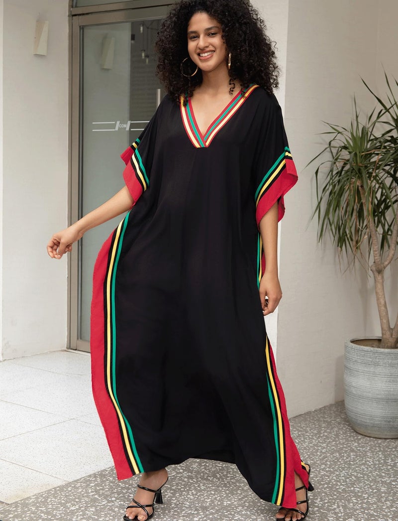 KECVOT Kaftan Dresses for Women V-Neck Print Swimsuit Cover Up Plus Size Beach Caftan Lounge Dress - Image 4